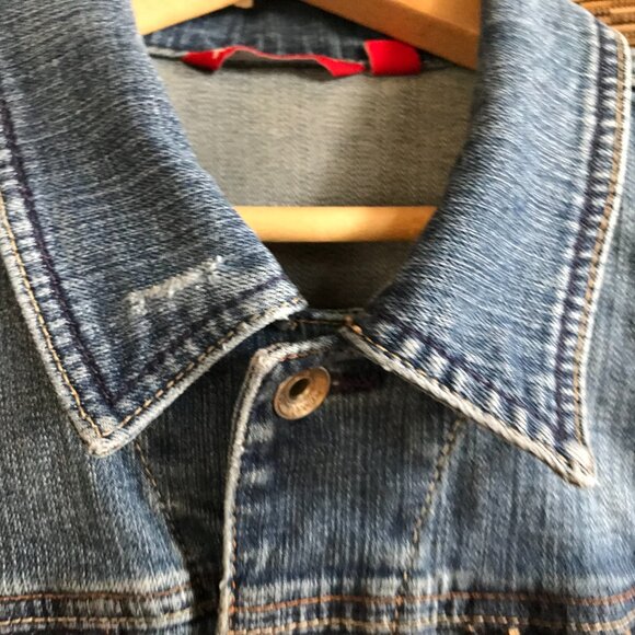 Upcycled Denim Jacket: Hand-Painted Lion Patchwork, Women's Medium - Picture 10 of 12